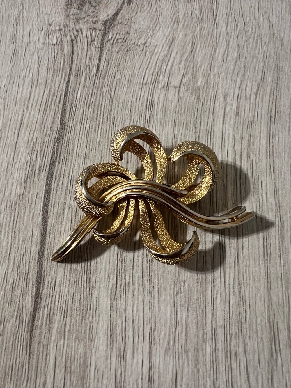 Trifari Gold-Tone Textured Ribbon Floral Brooch